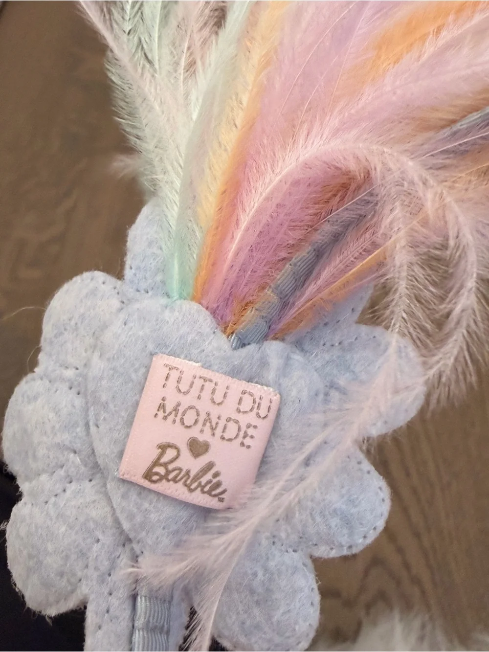 Tutu Du Monde x Barbie Limited Ed. Pastel Rainbow Feather & Blue Flower Headband